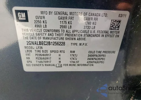 2011 Chevrolet Equinox Ls z USA, uszkodzony, nr VIN 2GNALBEC2B1256228